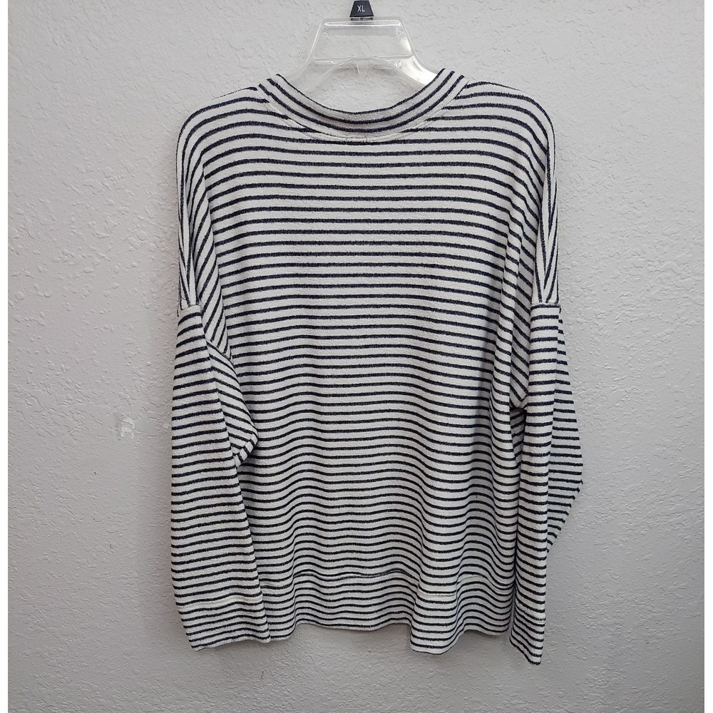 Aerie Sweater Women XL Blue White Striped Boxy Long Sleeve Rounded Neck Oversize - Picture 2 of 9